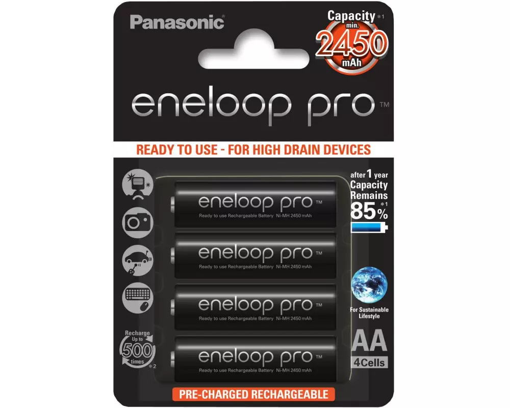 Panasonic Akku Eneloop Pro BK-3HCDE/4BE NiMH AA 2500 mAh, 4 Stück