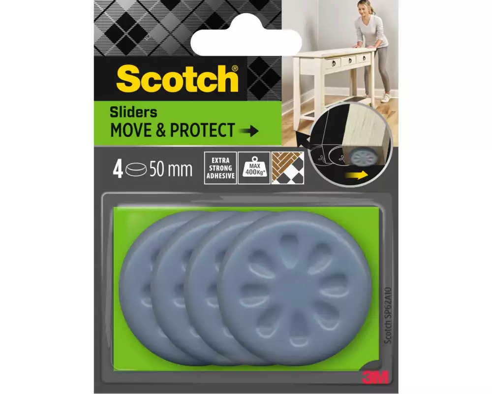 3M Möbelgleiter Move & Protect, Ø 50 mm, Grau, 4er Pack