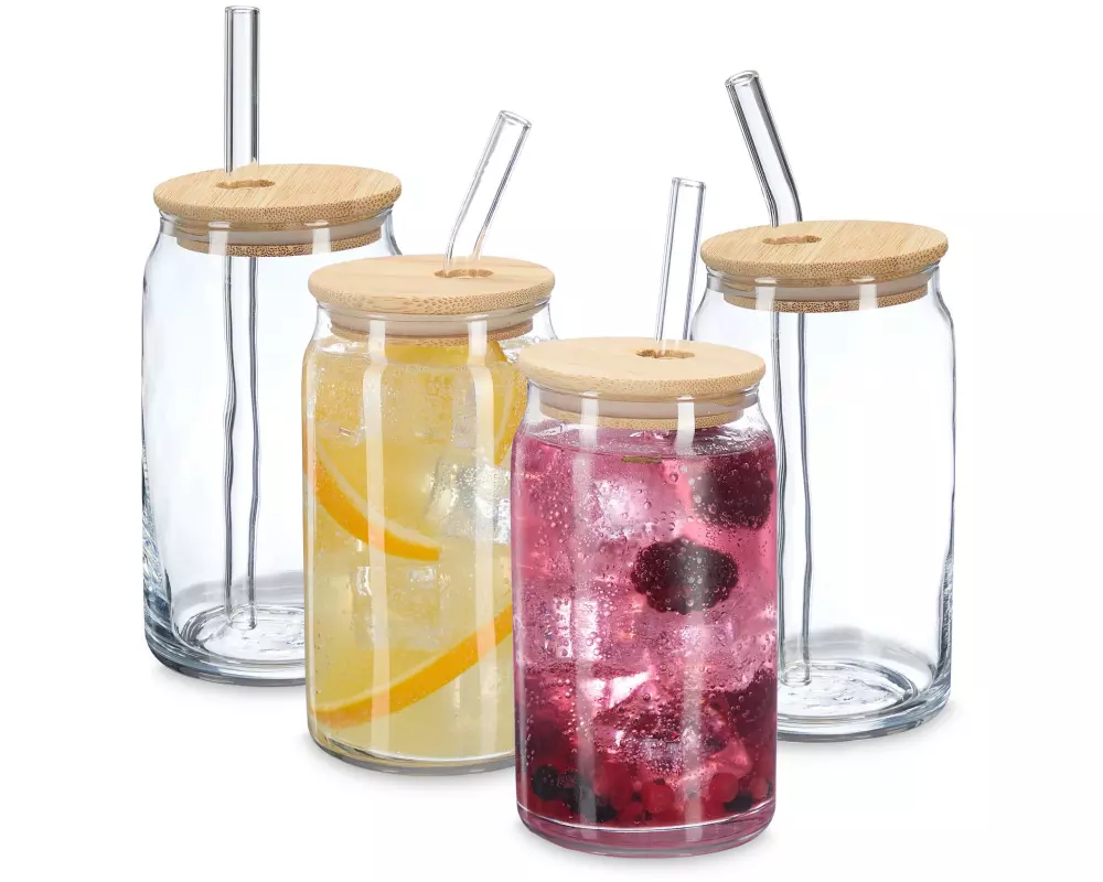 relaxdays Trinkglas 4er Set, Transparent, Natur, 450 ml