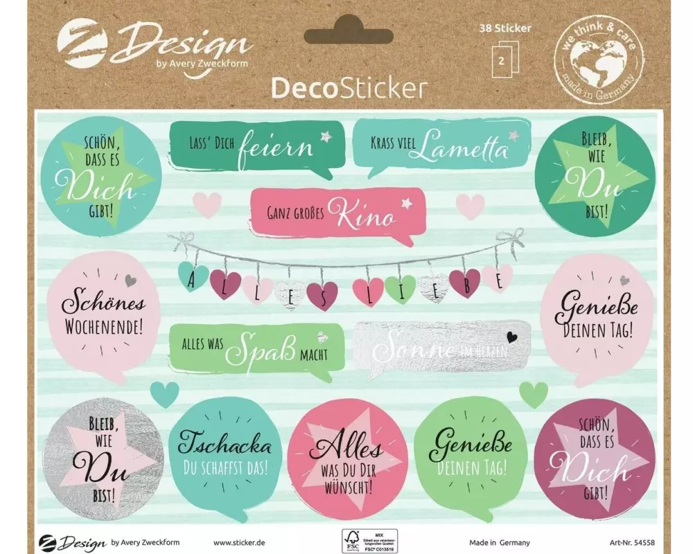 Z-Design Motivsticker A5 Deko Gute Wünsche, Bunt, 38 Aufkleber