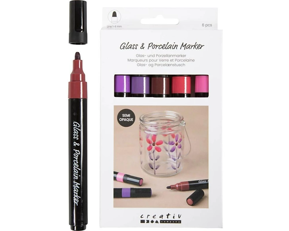 Creativ Company Glas- und Porzellanmarker 1-4 mm, Mehrfarbig