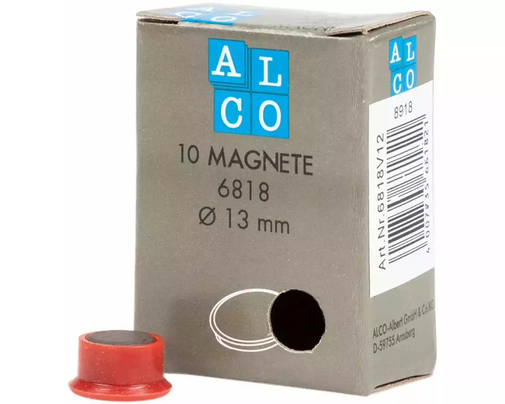 Alco Hakenmagnet Ø 13 mm, 10 Stück, Rot