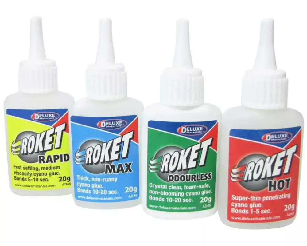 Deluxe Materials Modellbauklebstoff Roket Cyano 12 Stück Transparent