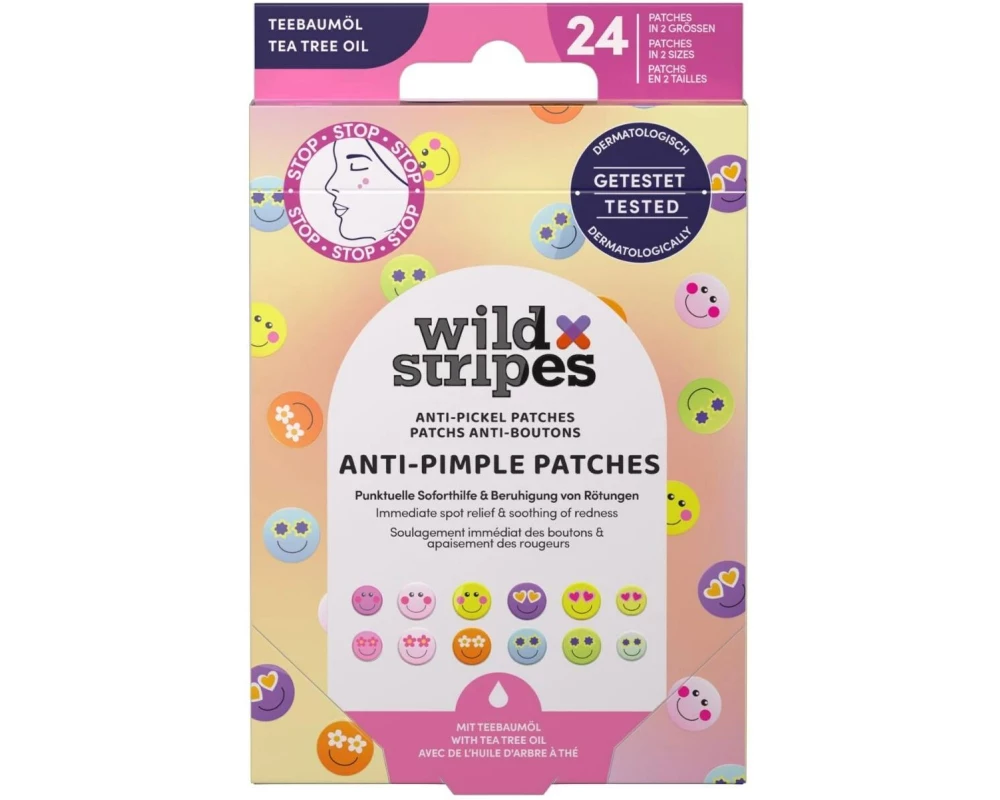 Wild Stripes Anti-Pickelpflaster, Teebaumöl, Smile Prevent 24 Stück