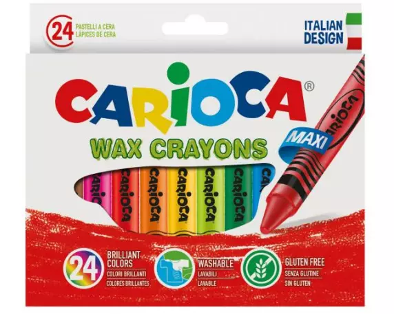Carioca Wachsmalstifte Maxi Wax Ø 12 mm, 24-teilig, Mehrfarbig