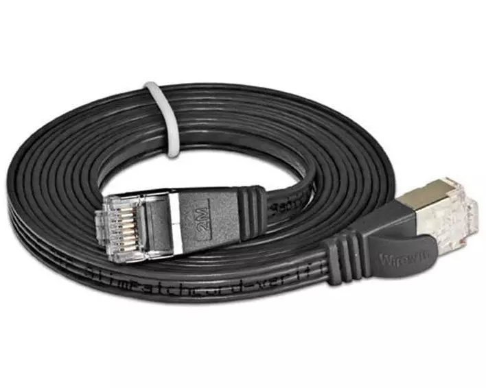 SLIM Slimpatchkabel RJ-45 - RJ-45, Cat 6, STP, 0.75 m, Schwarz