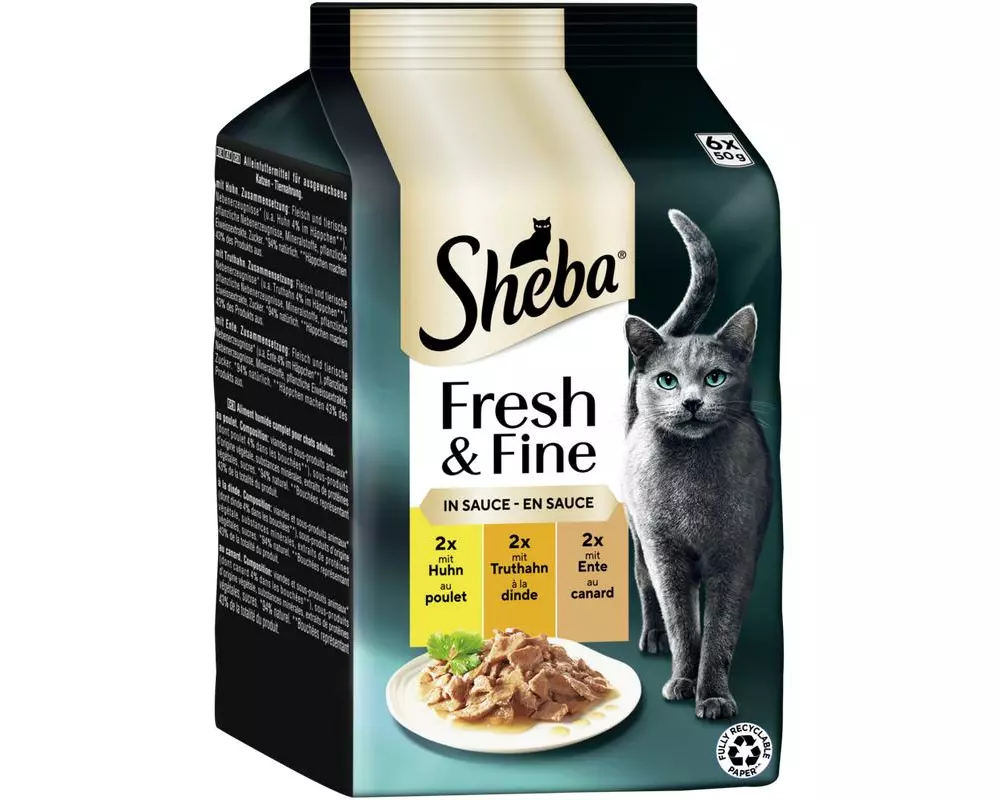 Sheba Nassfutter Sauce mit Huhn, Truthahn und Ente, 6 x 50g