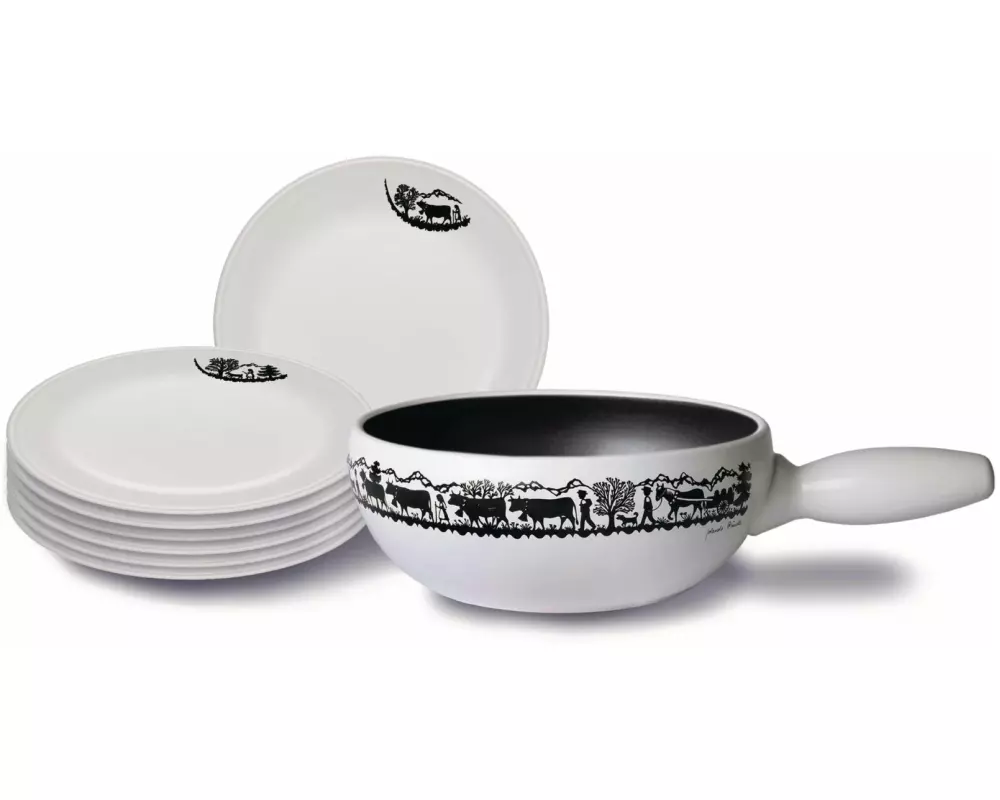Stöckli Käsefondue-Set Alpaufzug 7 Teile, Weiss