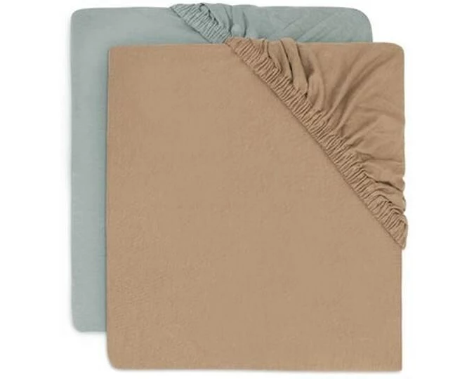 Jollein Fix-Leintuch Jersey 2er, 60 x 120 cm, Sea Green/Biscuit