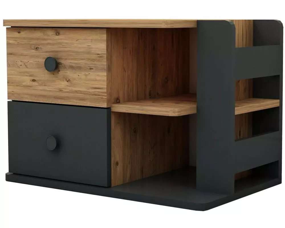 Woody Fashion Nachttisch Valerin 44.6 x 65 x 40.3 cm, Schwarz/Braun