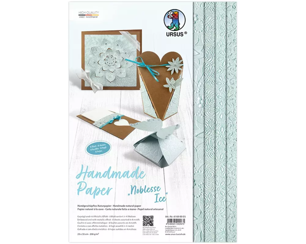 URSUS Bastelpapier Noblesse 23 x 33 cm, 200 g/m², 8 Blatt, Ice