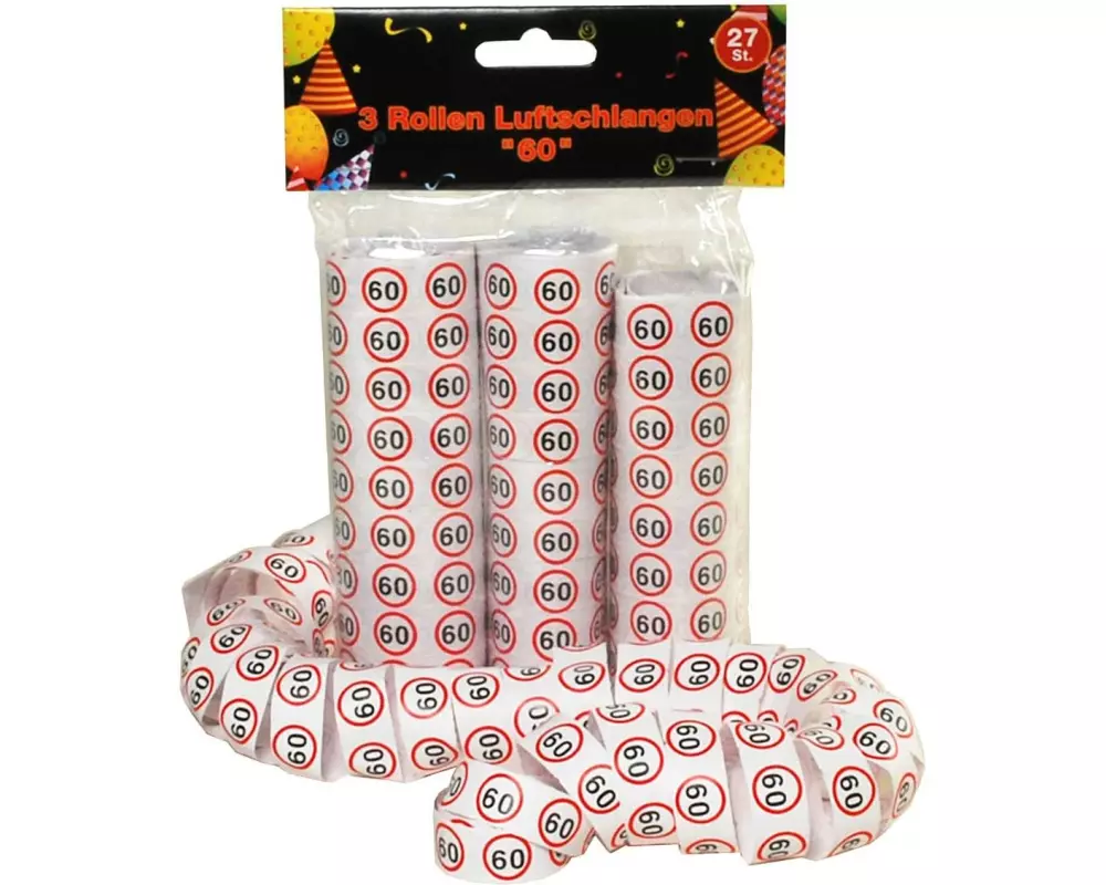 Trendcompany Luftschlangen 60. Geburtstag 3 Rollen, 27 Stück