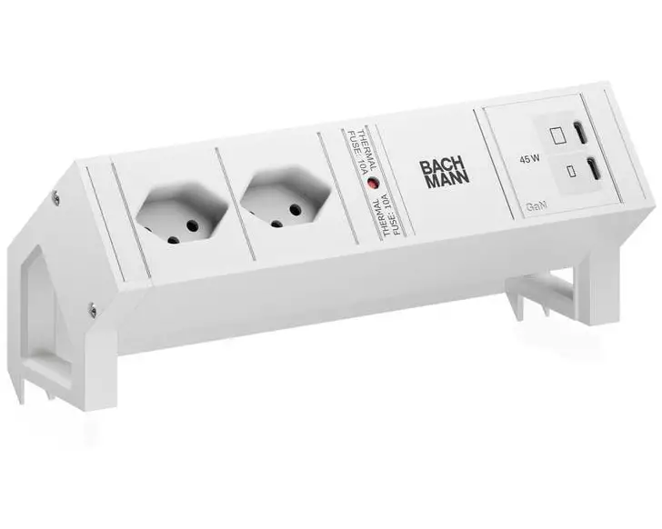 Bachmann Tischsteckdosenleiste DESK2 2xT13 1xUSB C/C 45W 0.2m RAL9010