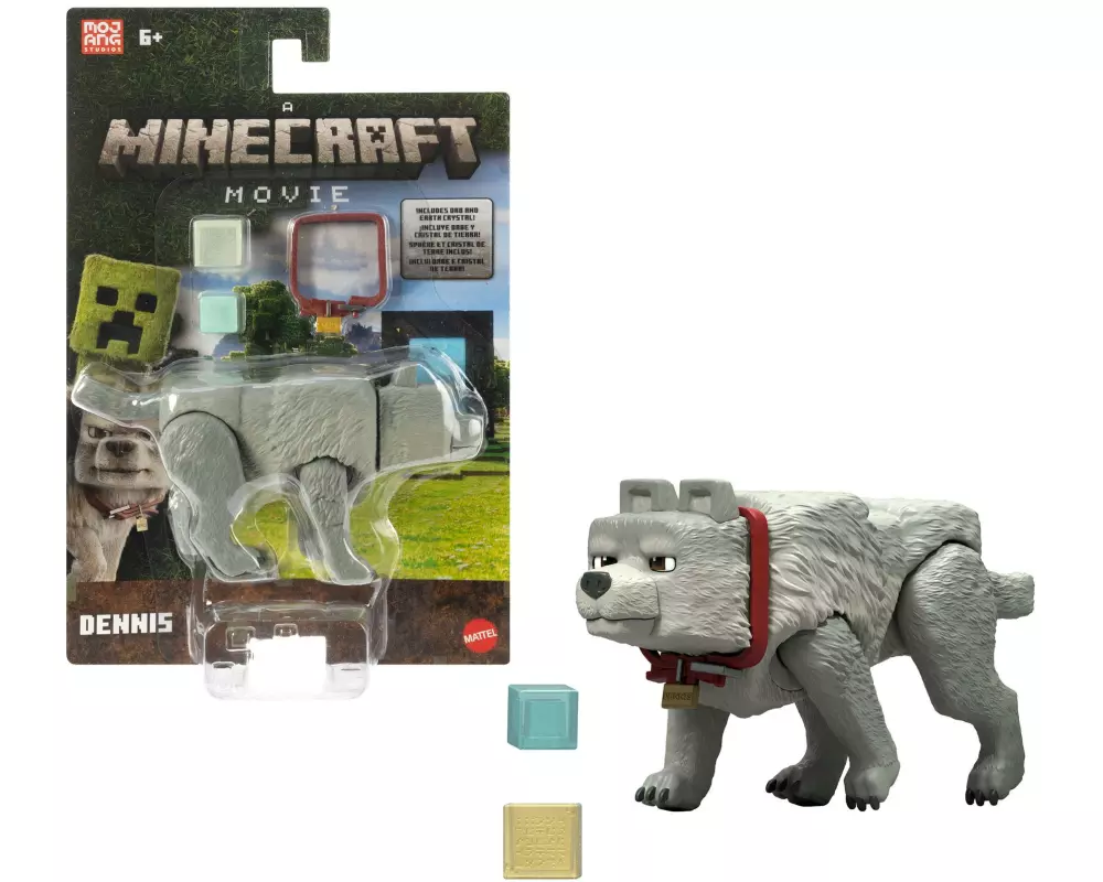 Mattel Minecraft Dennis der Wolf Actionfigur und Zubehör 8 cm
