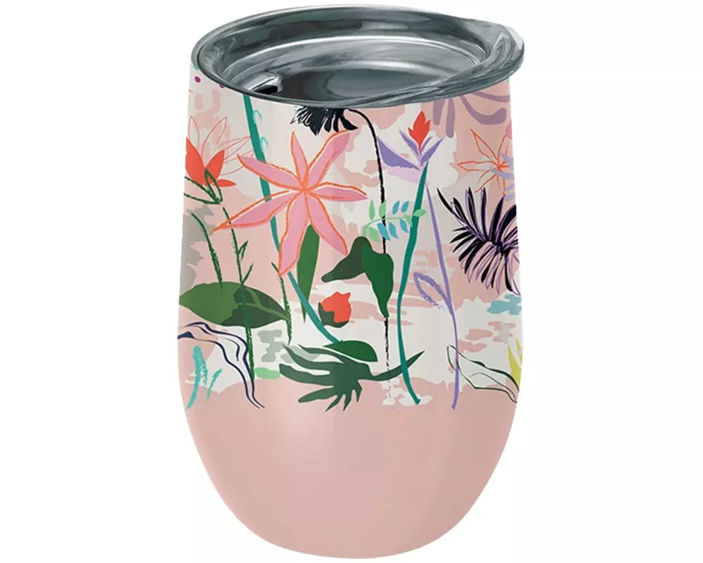 BioLoco Thermobecher Office-Marsh flowers 420 ml, Grün/Rosa