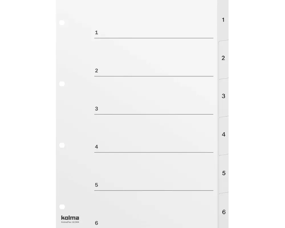 Kolma Register A4 Weiss. PP 1-6