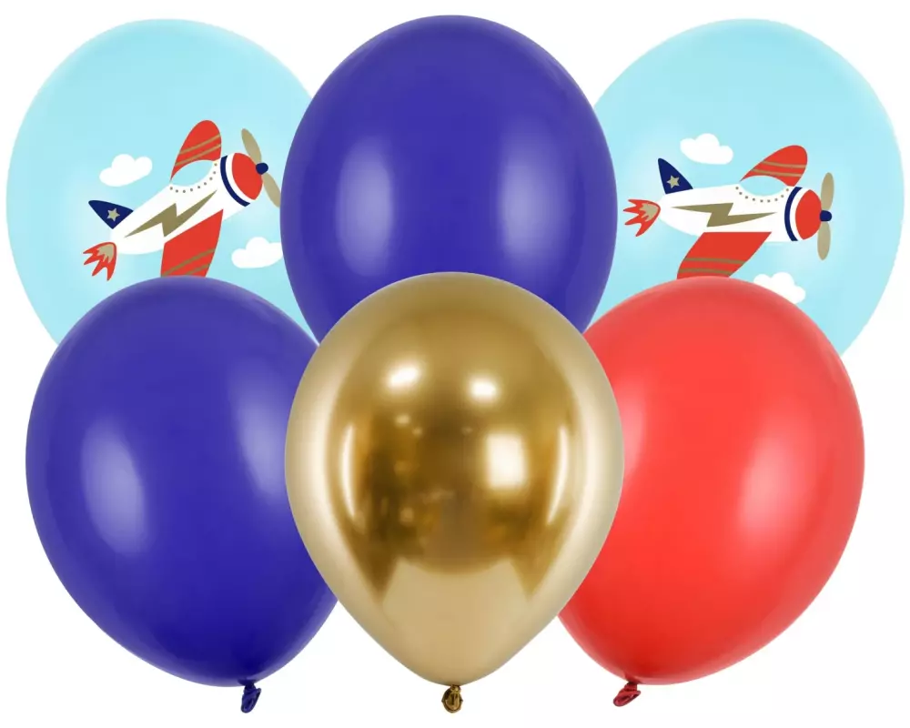 Partydeco Luftballon Flugzeug Mehrfarbig, Ø 30 cm, 6 Stück