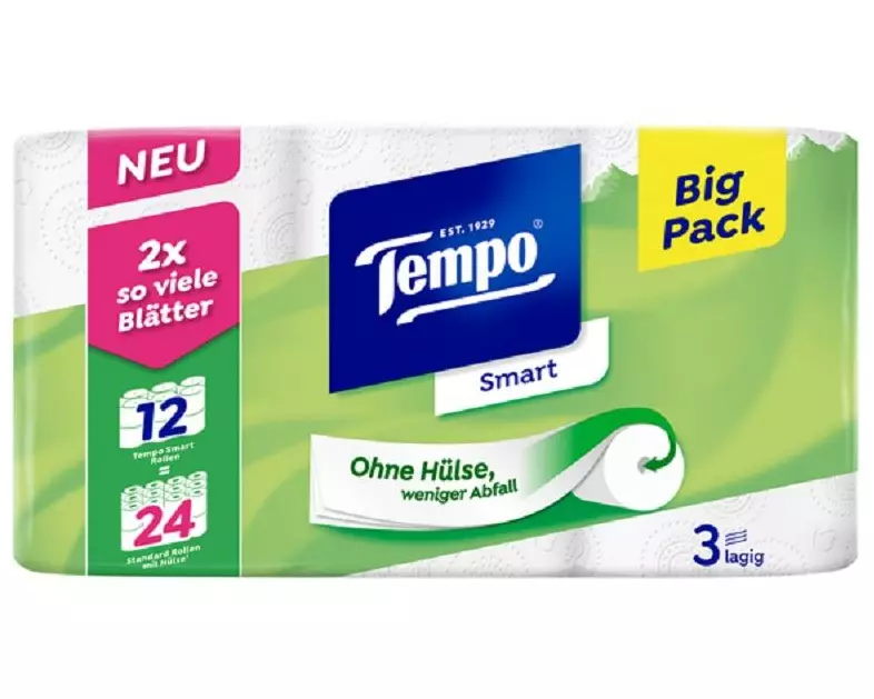 Tempo Toilettenpapier Smart 12 Rollen, 3-lagig, Weiss