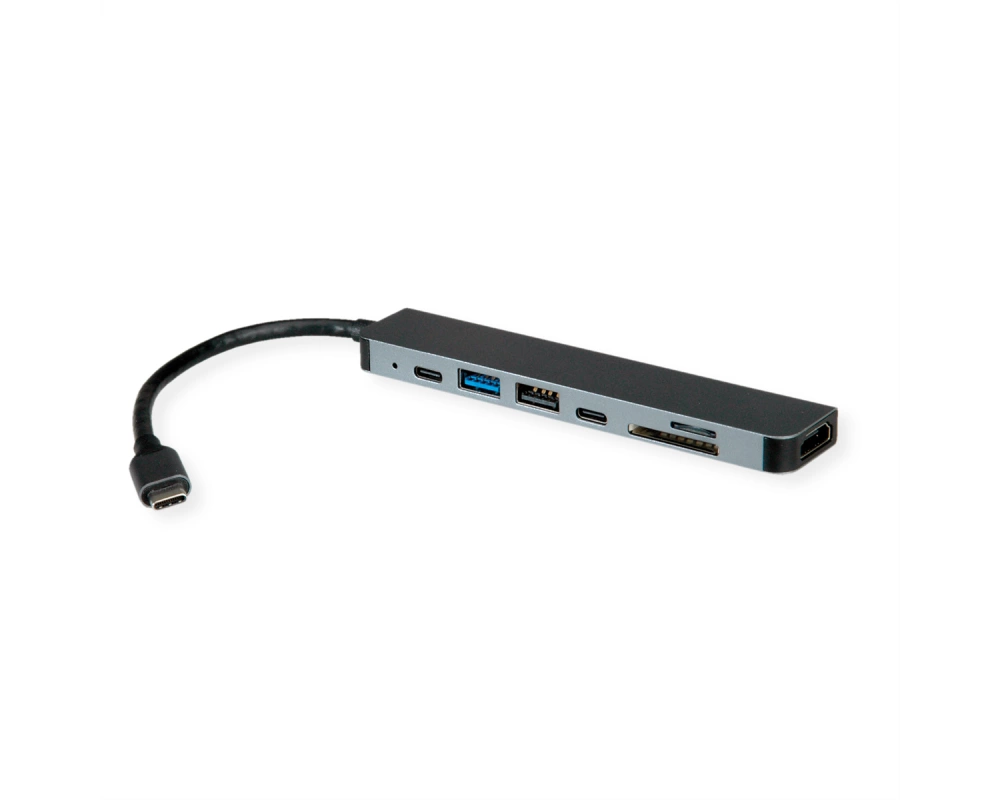 ROLINE Dockingstation USB Typ C, 4K HDMI, USB 2.0 (Typ-A), USB 3.2 Gen 1 (Typ-A+C), PD, SD/MicroSD