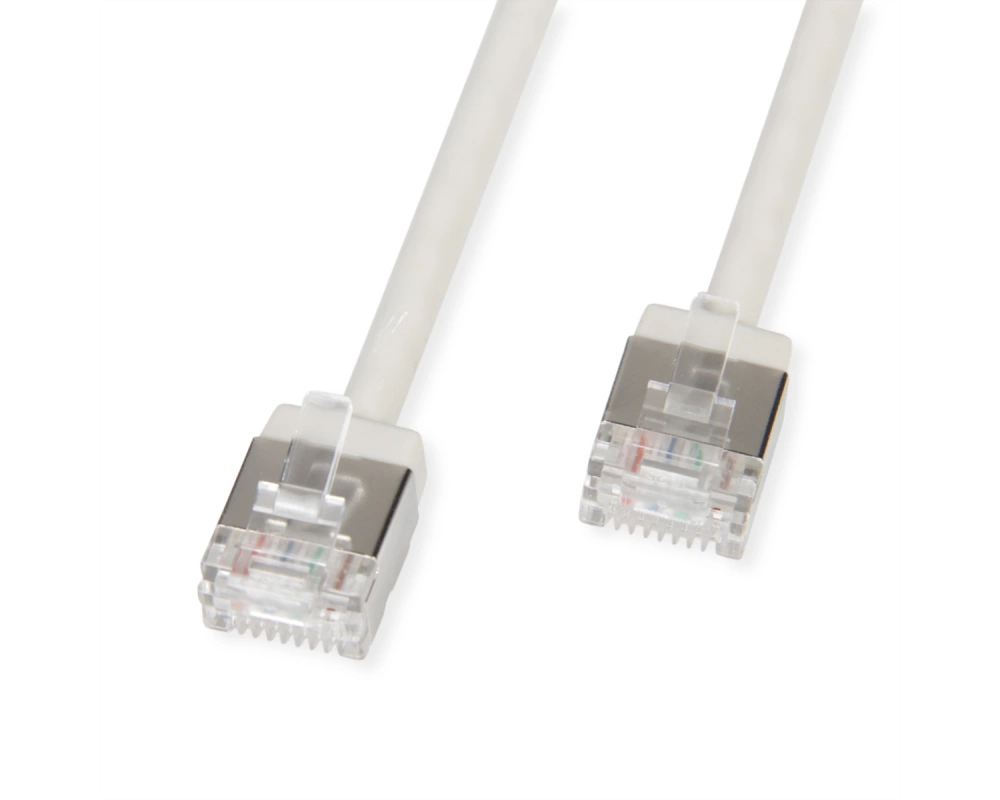ROLINE U/FTP DataCenter Patchkabel Cat.6A (Class EA), LSOH, slim, extra kurzer Stecker, grau, 2 m