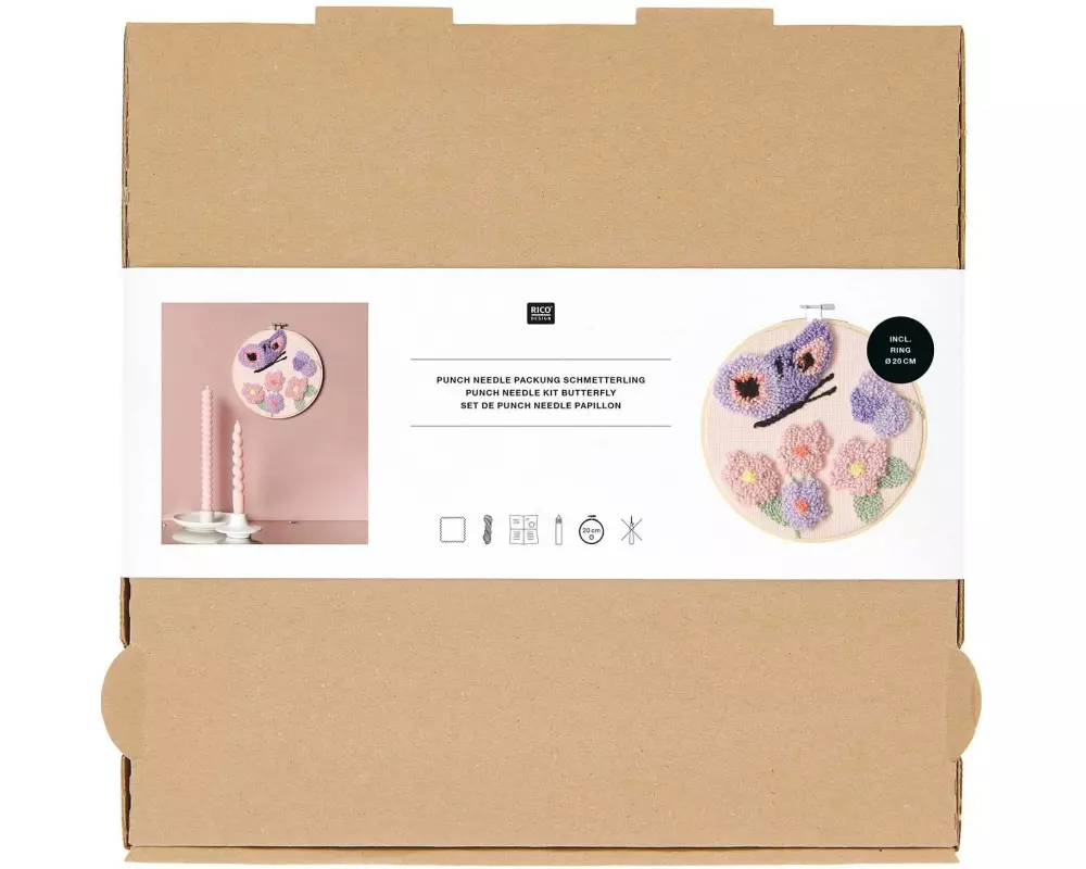 Rico Design Punch Needle Packung Schmetterling, Ø 20 cm
