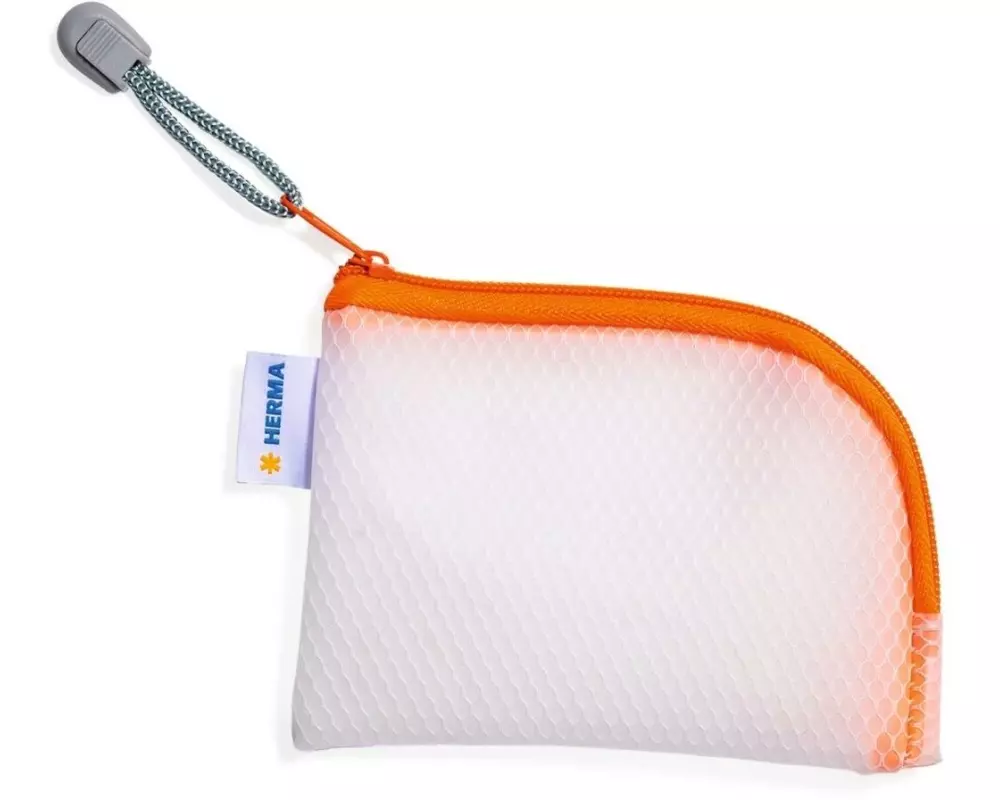 HERMA Etui Mesh Bag A7, 7.4 x 10.5 cm, Orange/Weiss