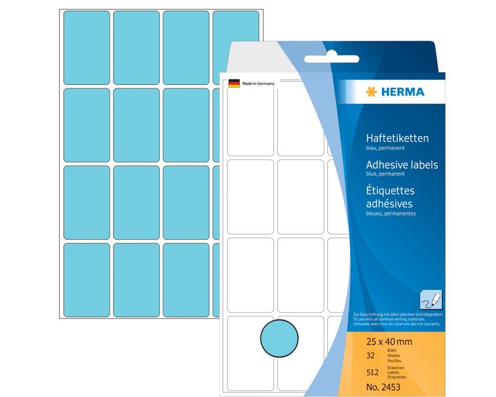 HERMA Etiketten 25×40mm 2453 blau 512 Stück