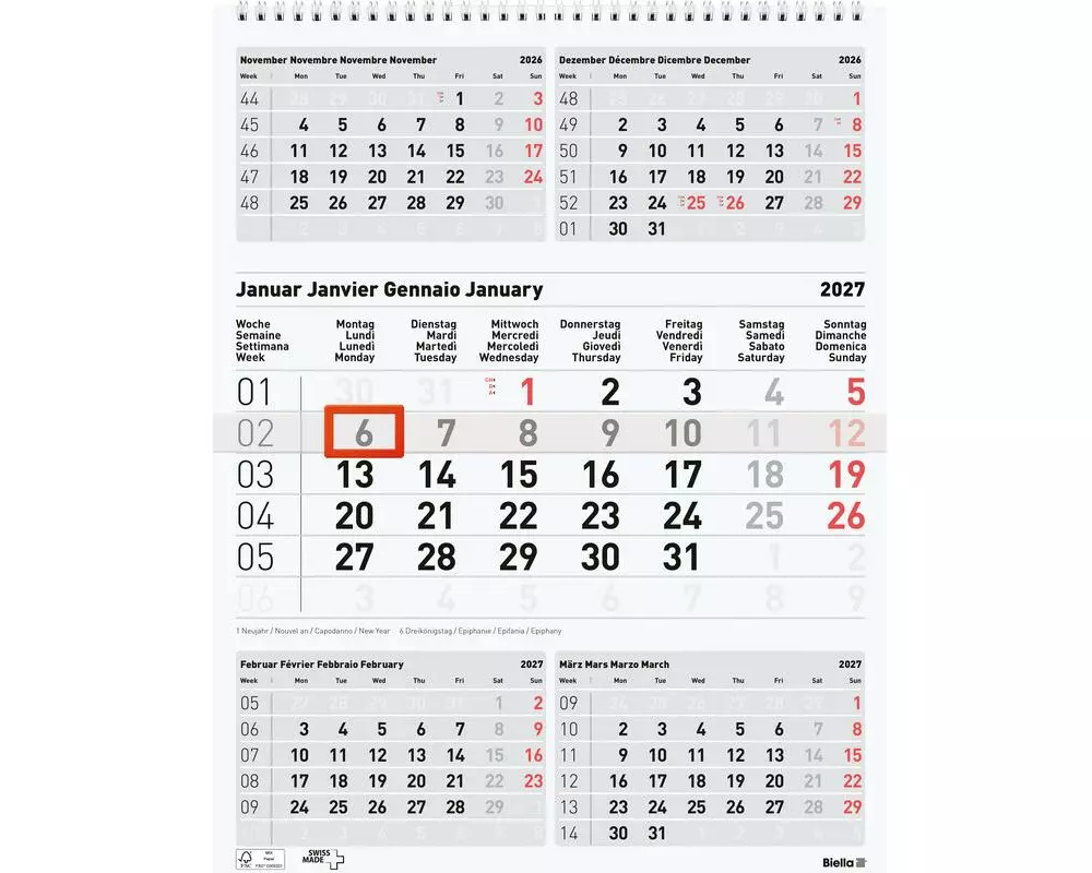 Biella 5-Monats-Kalender Papier 31 x 40 cm mehrfarbig matt