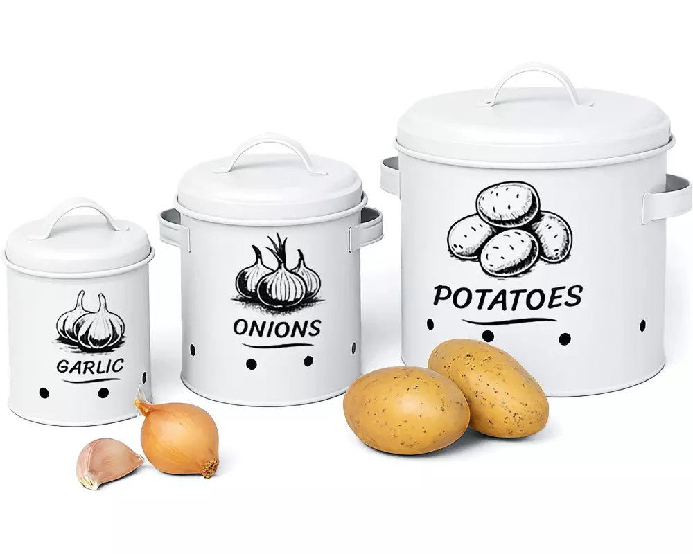 relaxdays Kartoffelbehälter 3er Set, Weiss