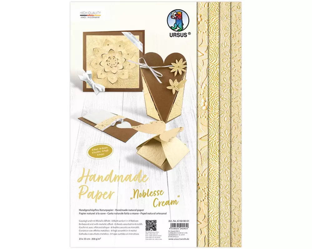 URSUS Bastelpapier Noblesse 23 x 33 cm, 200 g/m², 8 Blatt, Creme