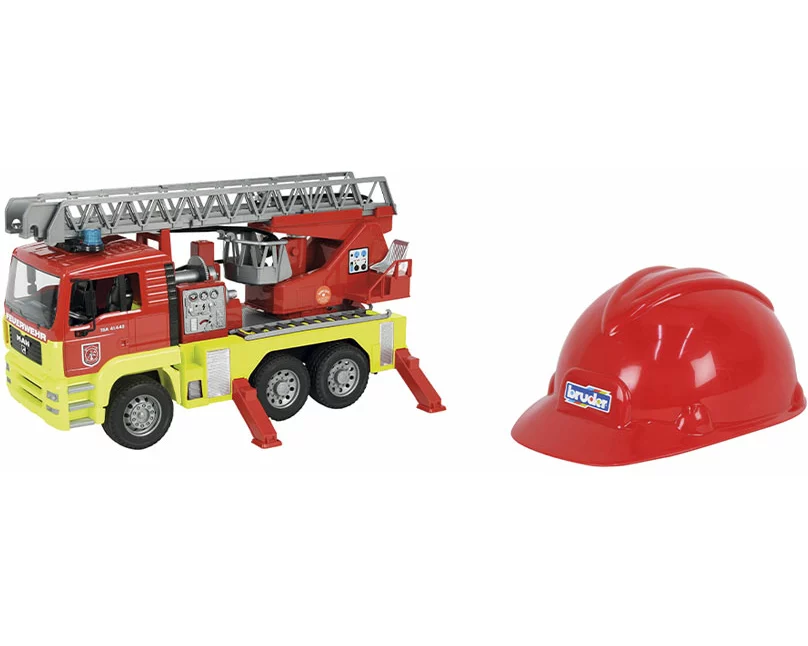 Bruder MAN TGA Feuerwehr Drehleiter mit Licht und Sound & Spielhelm