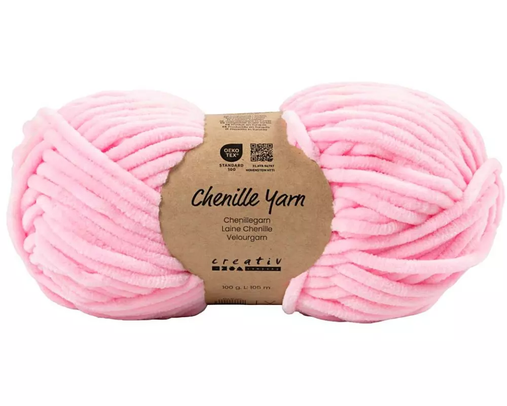 Creativ Company Veloursgarn, L 105 m, Nadel 5-6, Hellpink, 100 g/ 1 Knäuel