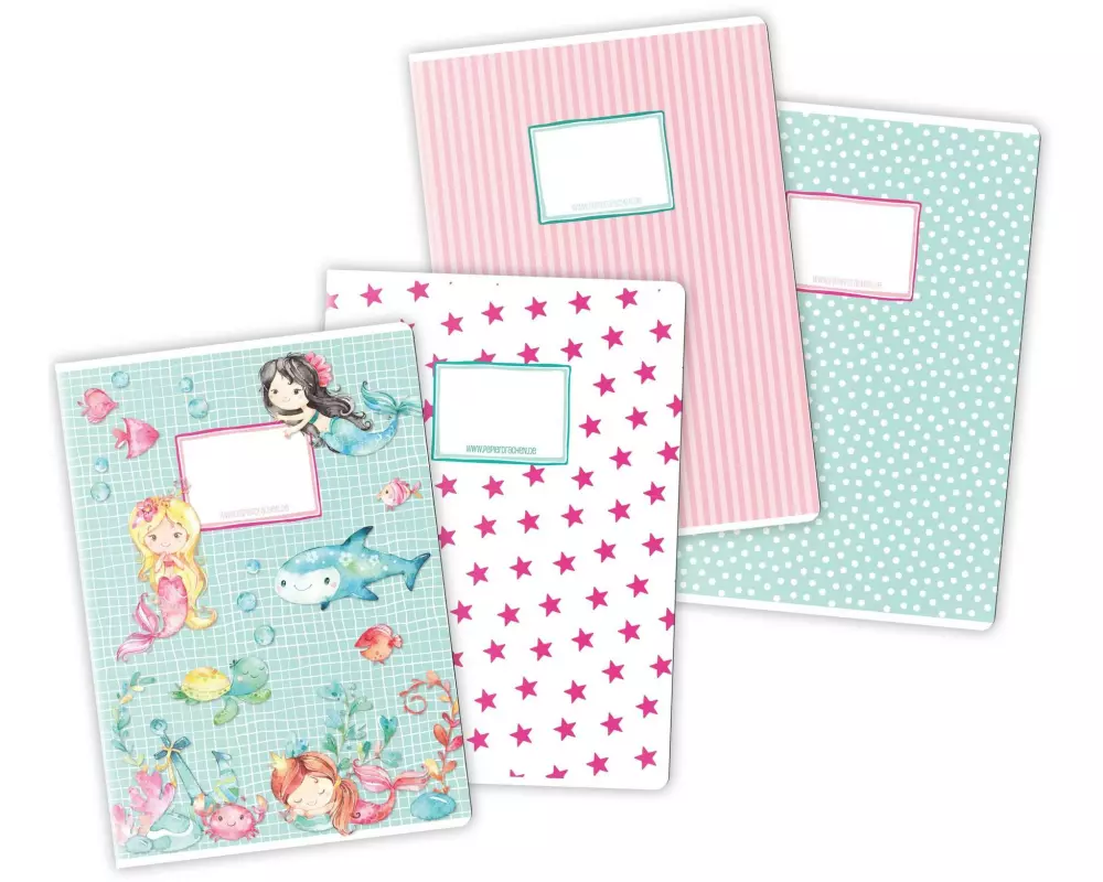 Papierdrachen Schulhefte Meerjungfrau 4er Set DIN A4