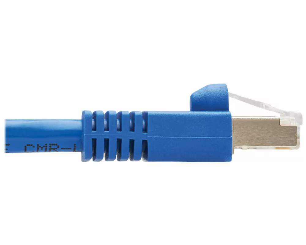 EATON TRIPPLITE M12, X-Code, Cat6a, 10G, F/UTP, CMR-LP, Shielded Ethernet Cable, Right-Angle, M12m/RJ45m, IP68, PoE, Blue, 2m