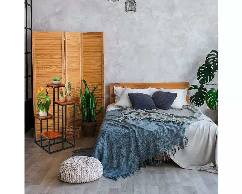 relaxdays Pflanzenständer mit 4 Ablagen 80 x 40 cm, Nature/Schwarz