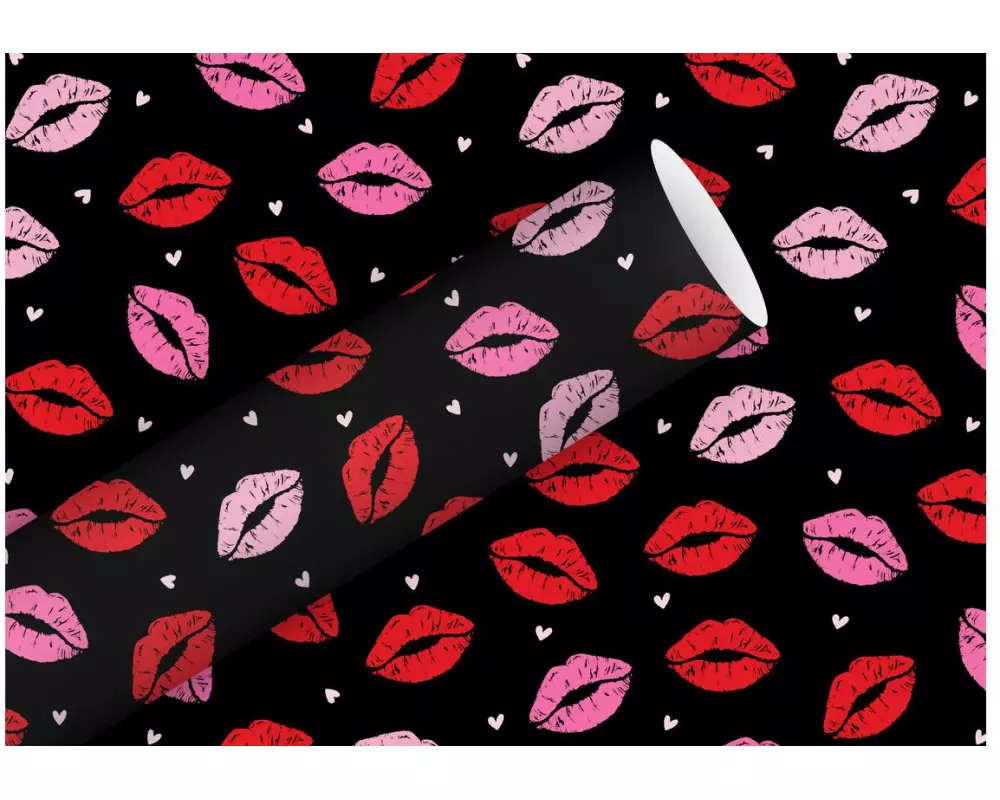 Braun + Company Geschenkpapier Lippen schwarz, 2 m x 70 cm