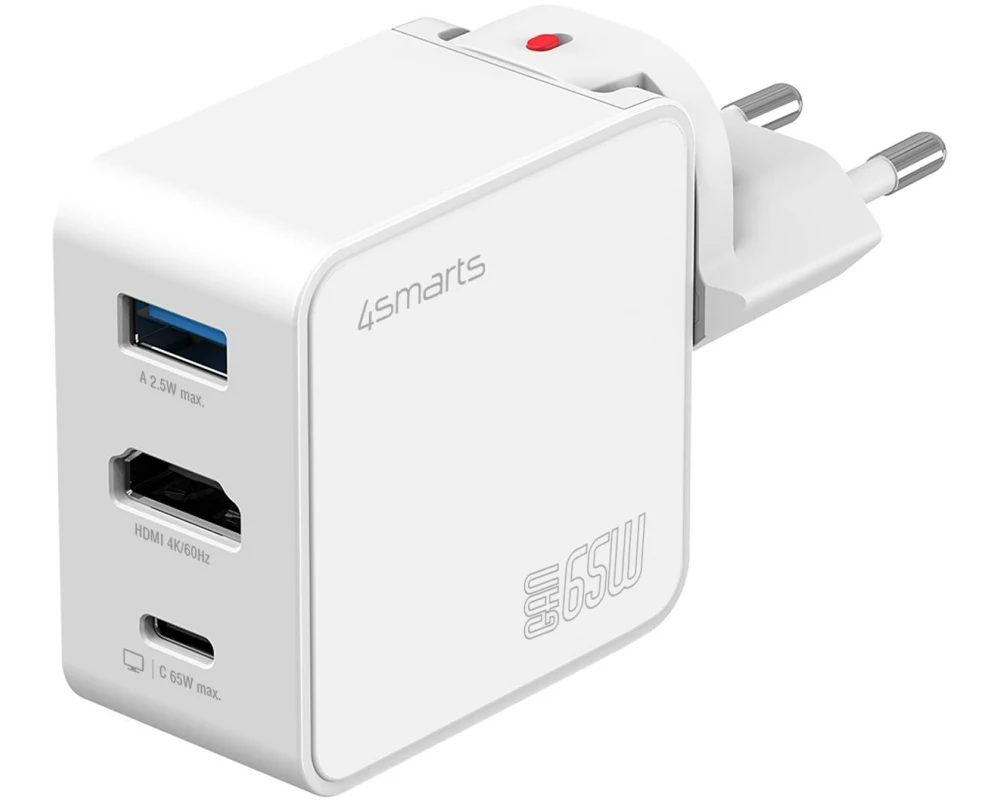 4smarts USB-Wandladegerät 3in1 HDMI Hub GaN Flex 65W Weiss