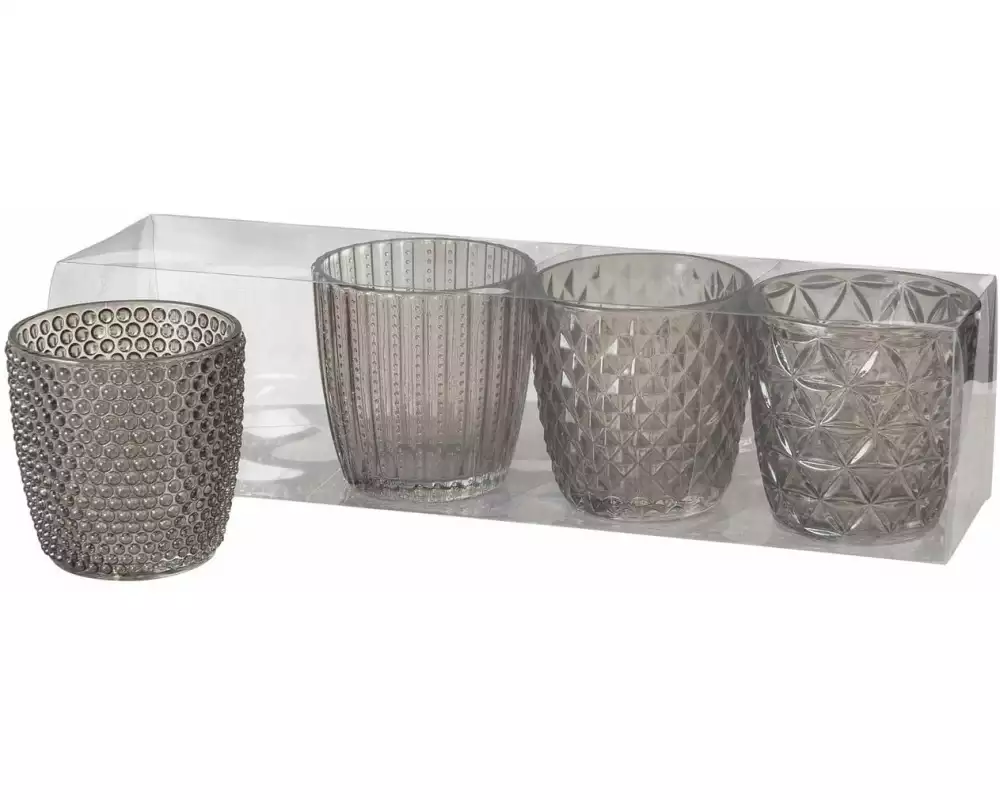 Boltze Windlicht Marilu 4 Stück, 7.5 cm, Dunkelgrau