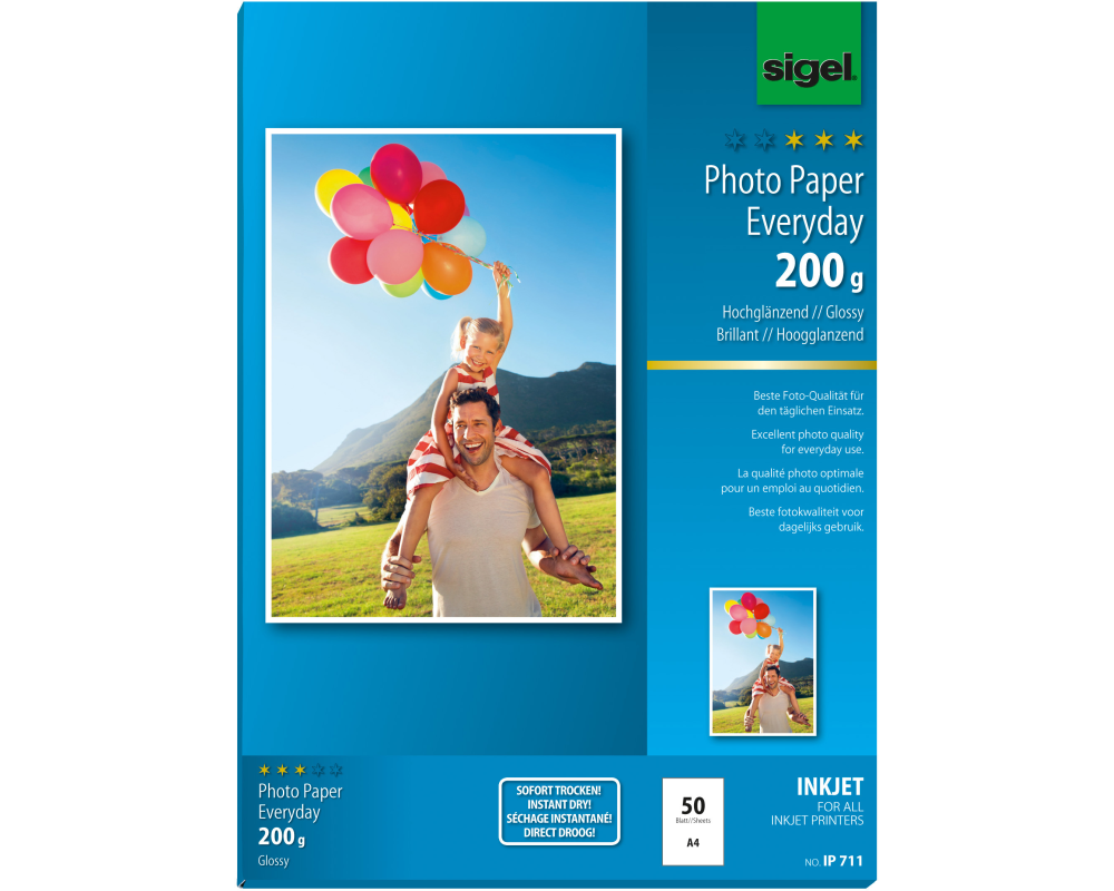 SIGEL InkJet Fotopapier A4 IP711 200g,glossy, weiss 50 Blatt
