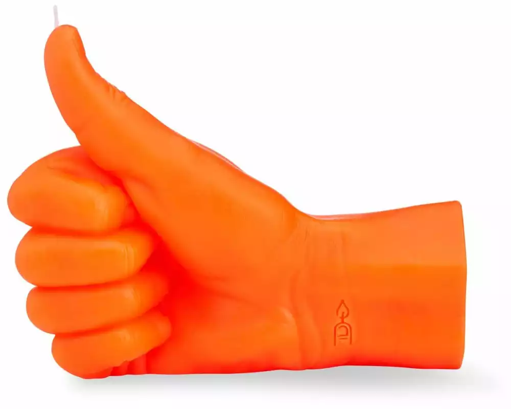 Mandatus Kerze Thumbs Up 13.5 cm x 13 cm, Neonorange, 1 Stück