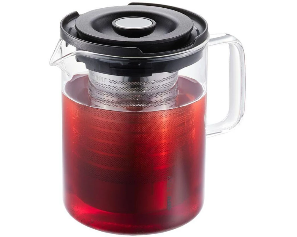 GEFU Teekanne T-Prep 0.8 l, Schwarz/Silber/Transparent