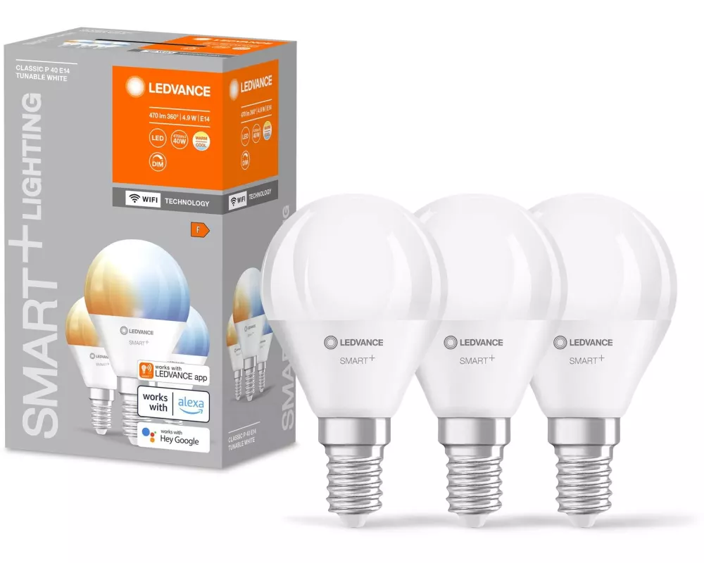 Ledvance Leuchtmittel SMART+ WiFi Mini Bulb P40, E14, TW, 3 Stück