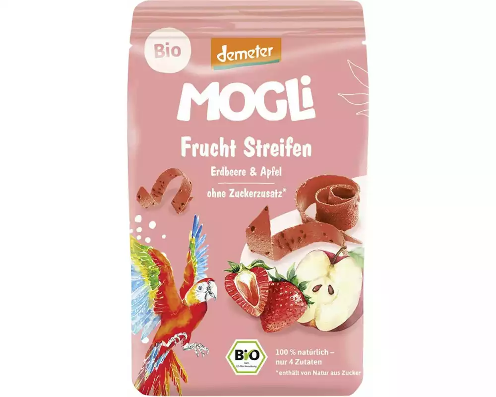 Mogli Knabberspass Fruchtstreifen Erdbeer und Apfel 25g