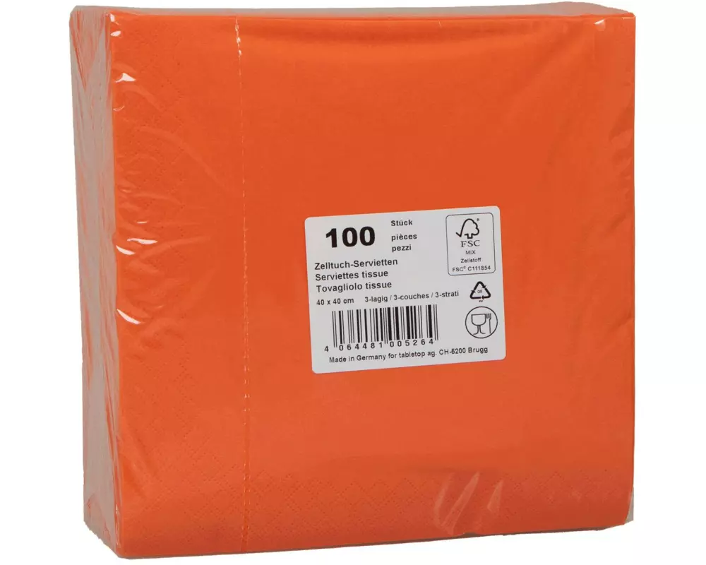 ELCO Papierservietten 40 cm x 40 cm, 100 Stück, Orange