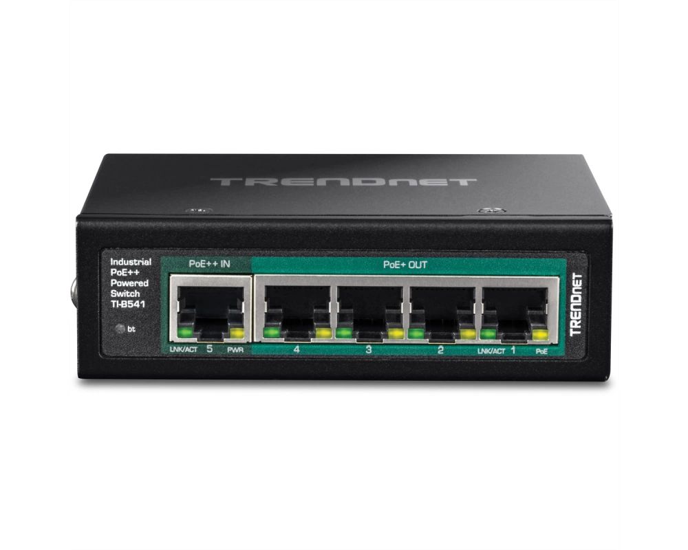 TRENDnet TI-B541 5-Port DIN-Rail Switch, PoE++ Powered mit PoE Pass-Through