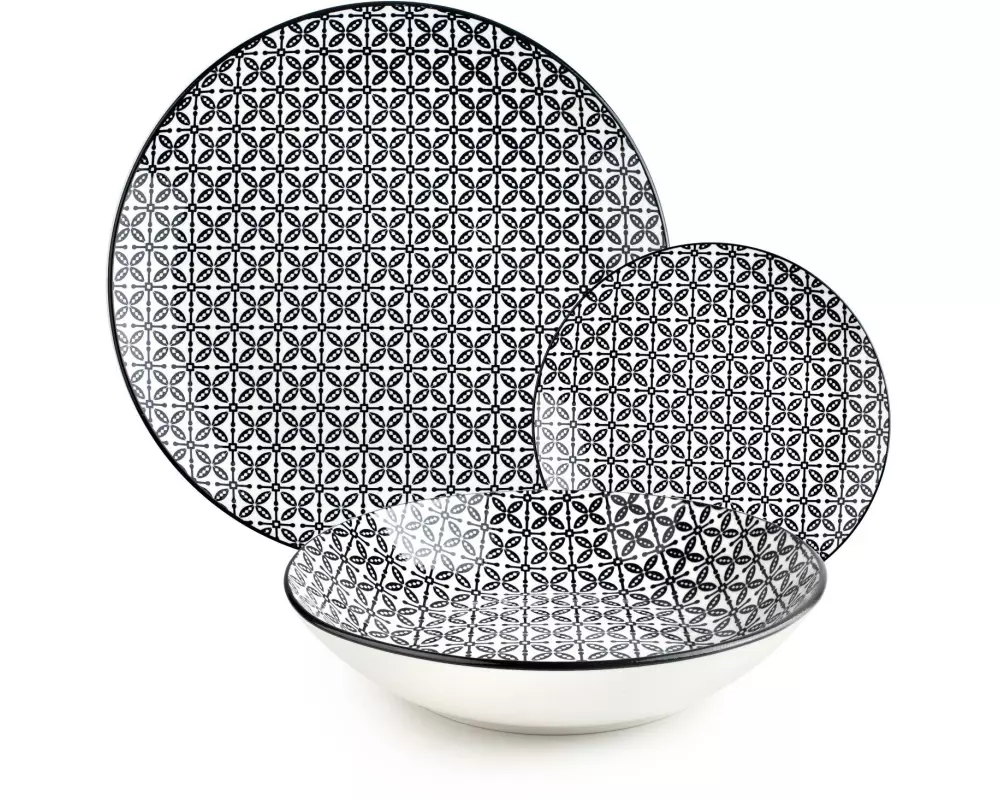 Ibili Teller-Set Bavaria 26.8-19.2 cm 12 Stück, Schwarz/Weiss