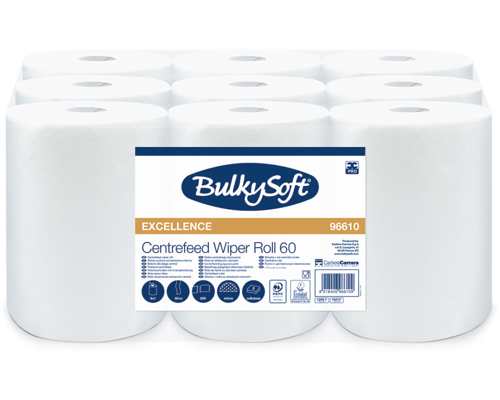 BULKYSOFT Putztuchrolle 2-lagig 60m,22cm 26255 Midi, Premium weiss 9 Rollen