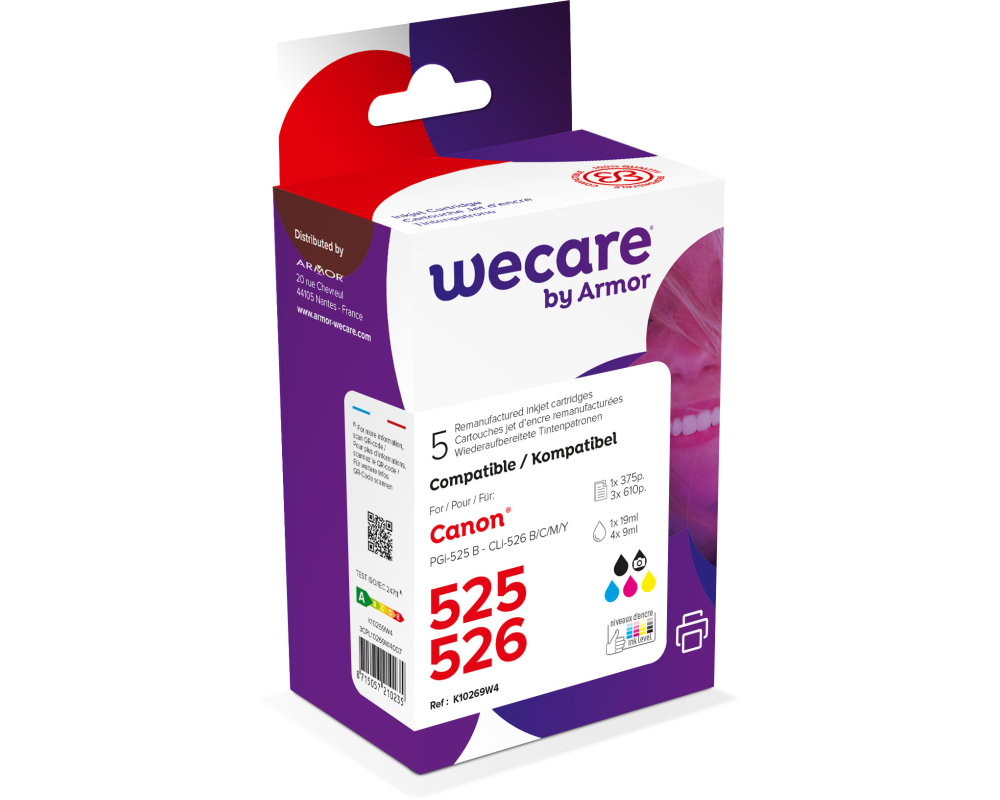 WECARE Multi rebuilt 525/526 BKCMY CLI-526PACKWE z.Canon PIXMA iP 4850 19/4x9ml