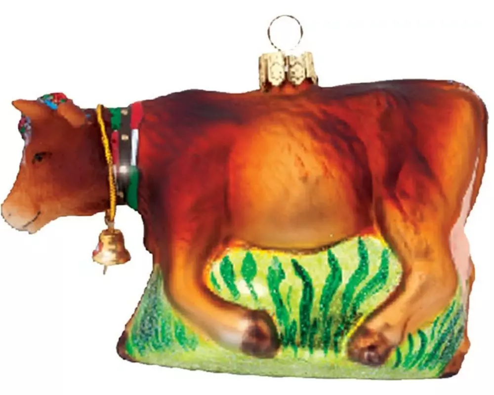 creanorm Weihnachtskugel Kuh mit CH Kreuz Braun