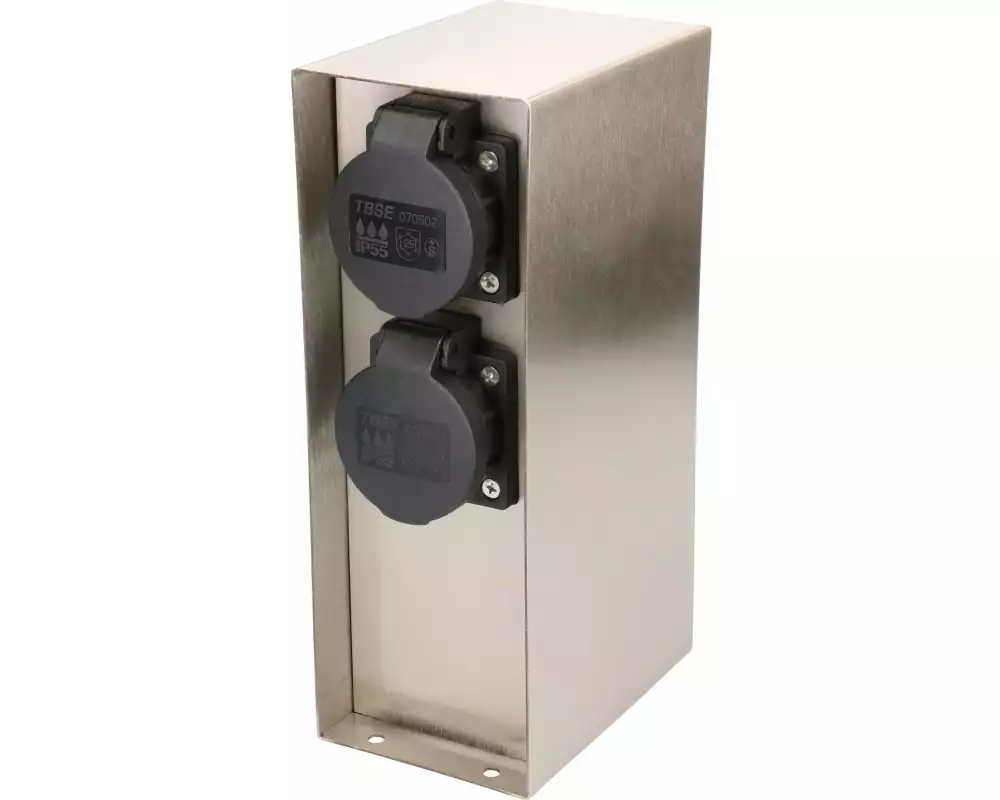 Max Hauri Gartensteckdosensäule 2x T13 IP55, Zeitschaltuhr, Edelstahl